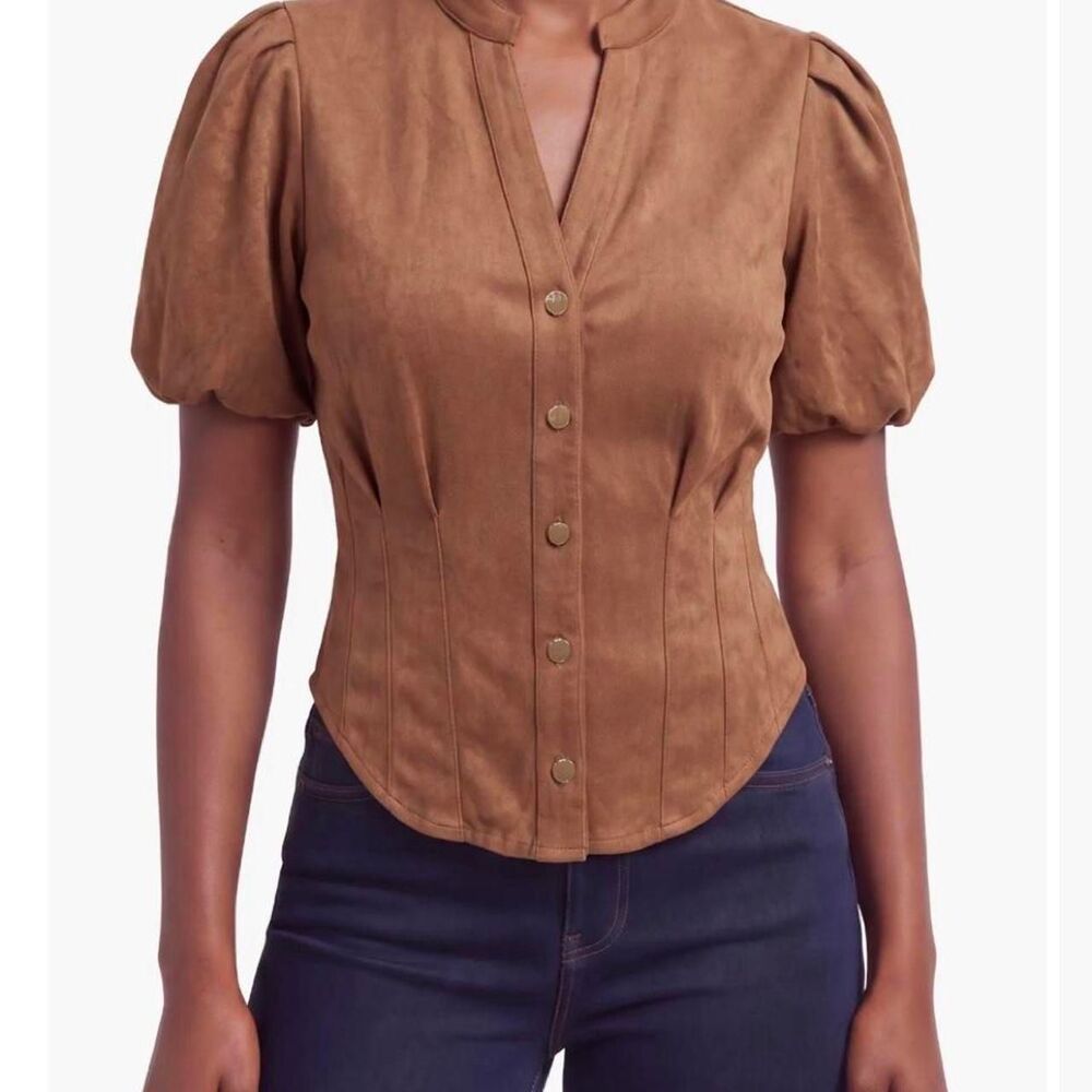 Bagatelle Puff Sleeve Faux Suede Shirt Size M